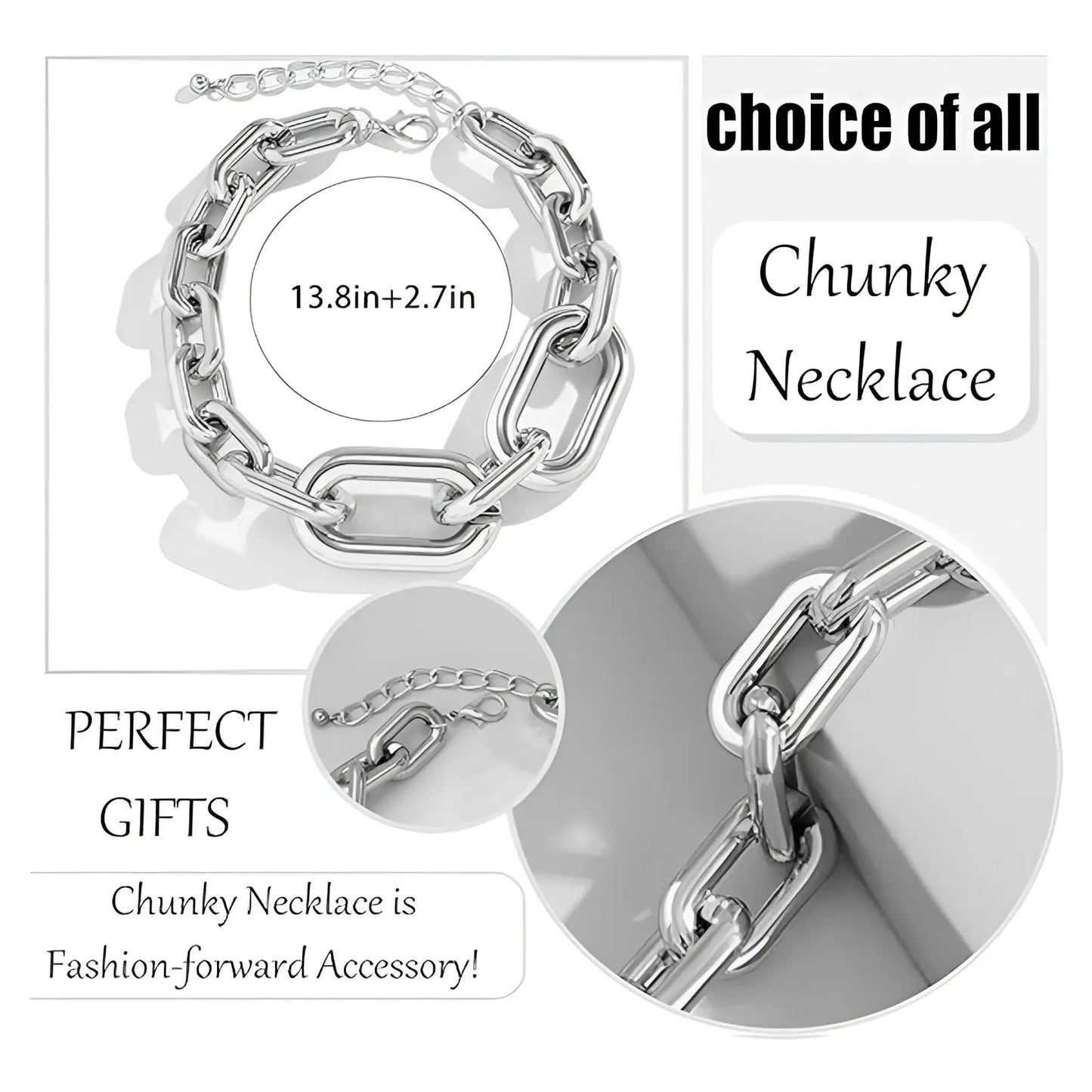 Vintage Silver Chunky Link Chain Choker Necklace