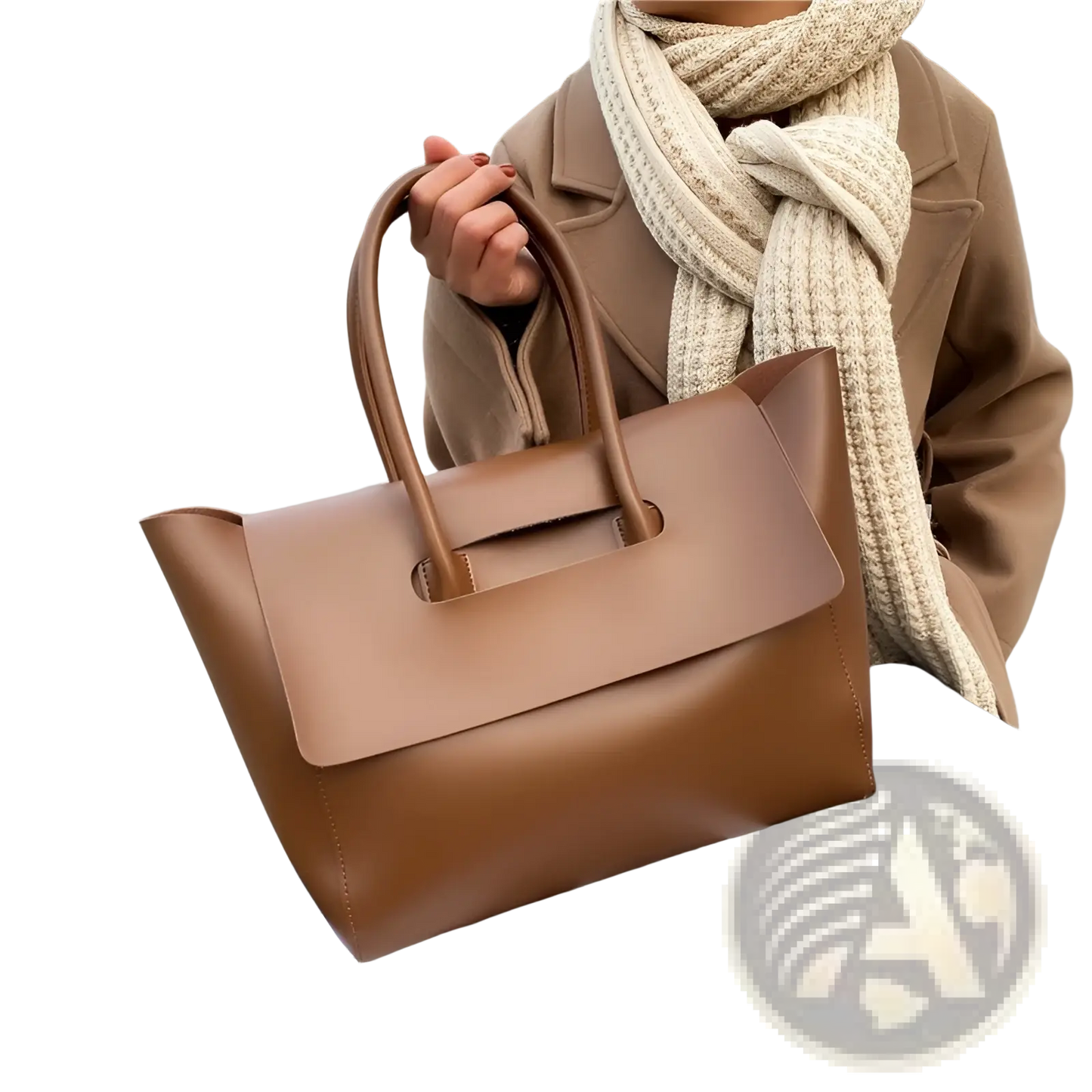 Vintage Structured Leather Tote Bag with Top Handles
