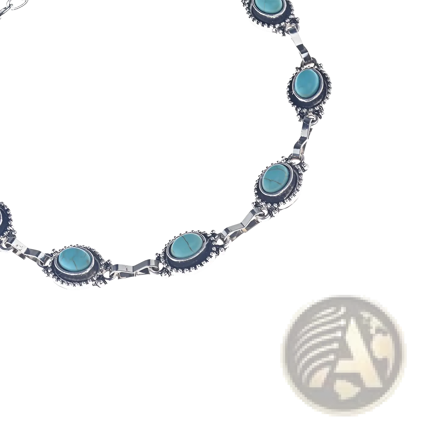 Vintage Turquoise Silver Ornate Boho Anklet