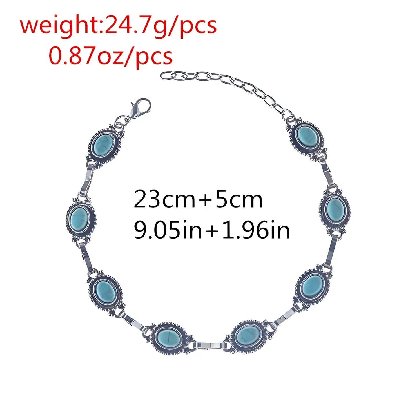 Vintage Turquoise Silver Ornate Boho Anklet