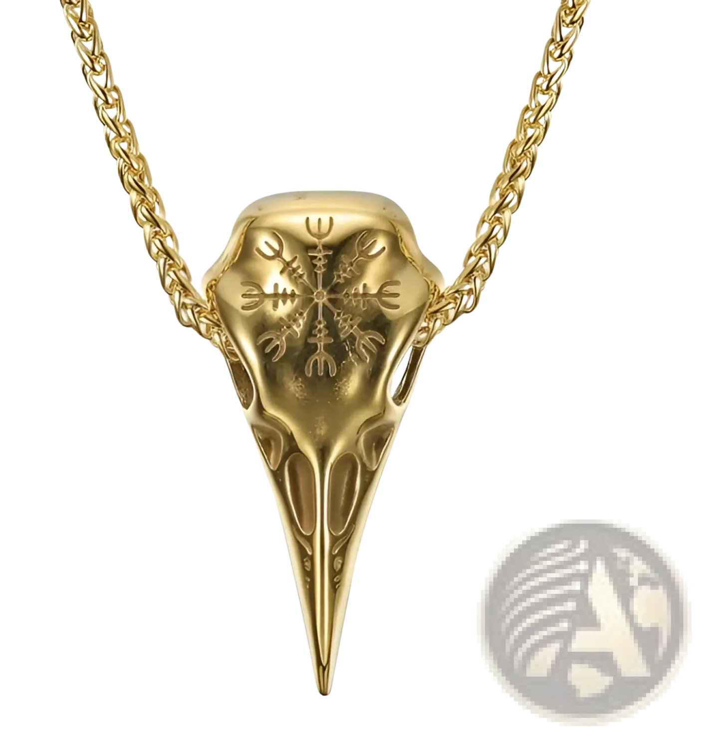Vintage Viking Runic Raven Skull Pendant Necklace