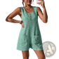 Waffle Knit Button Front Sleeveless Pocket Jumpsuit