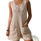 Waffle Knit Button Front Sleeveless Pocket Jumpsuit