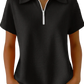 Waffle Knit Half Zip Short Sleeve Polo Shirt