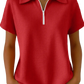 Waffle Knit Half Zip Short Sleeve Polo Shirt