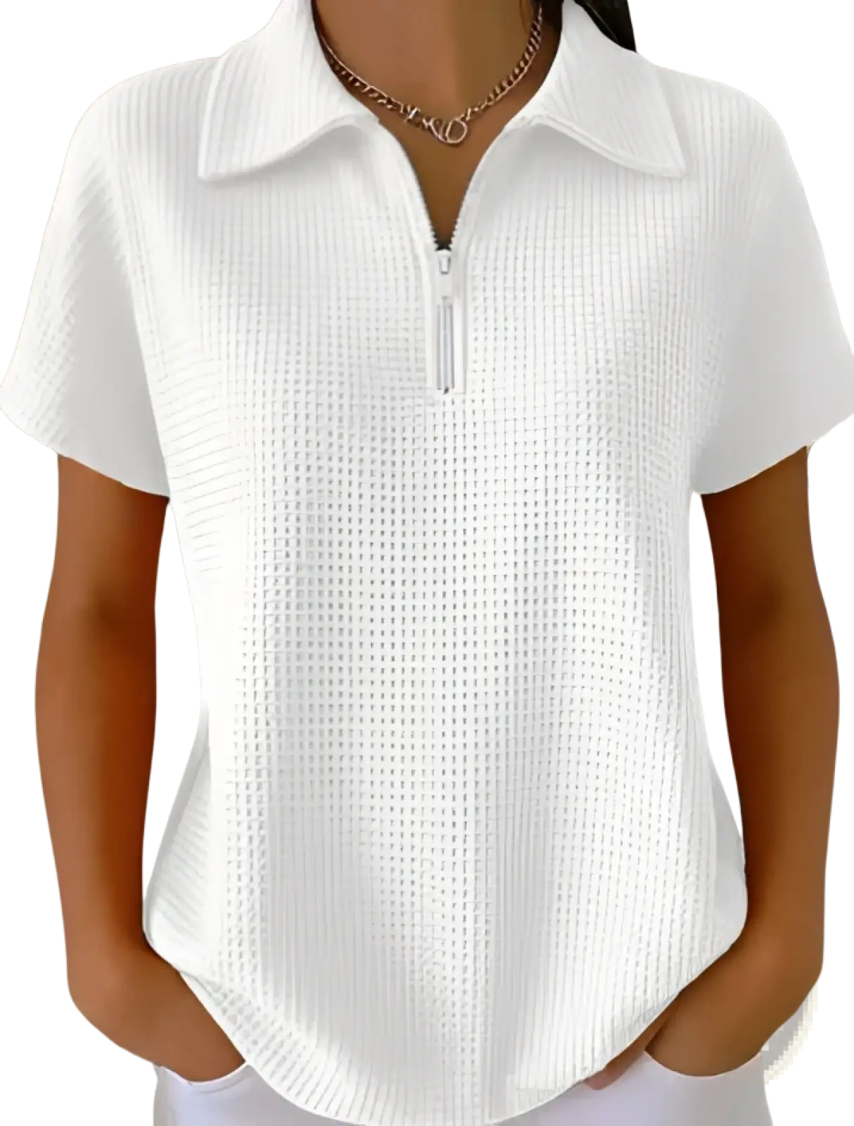 Waffle Knit Half Zip Short Sleeve Polo Shirt