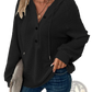 Waffle Knit v Neck Button Front Hoodie