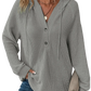 Waffle Knit v Neck Button Front Hoodie