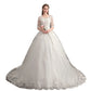 Lace v Neck High Waist Wedding Dress with Trailing Sleeves