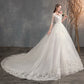 Lace v Neck High Waist Wedding Dress with Trailing Sleeves