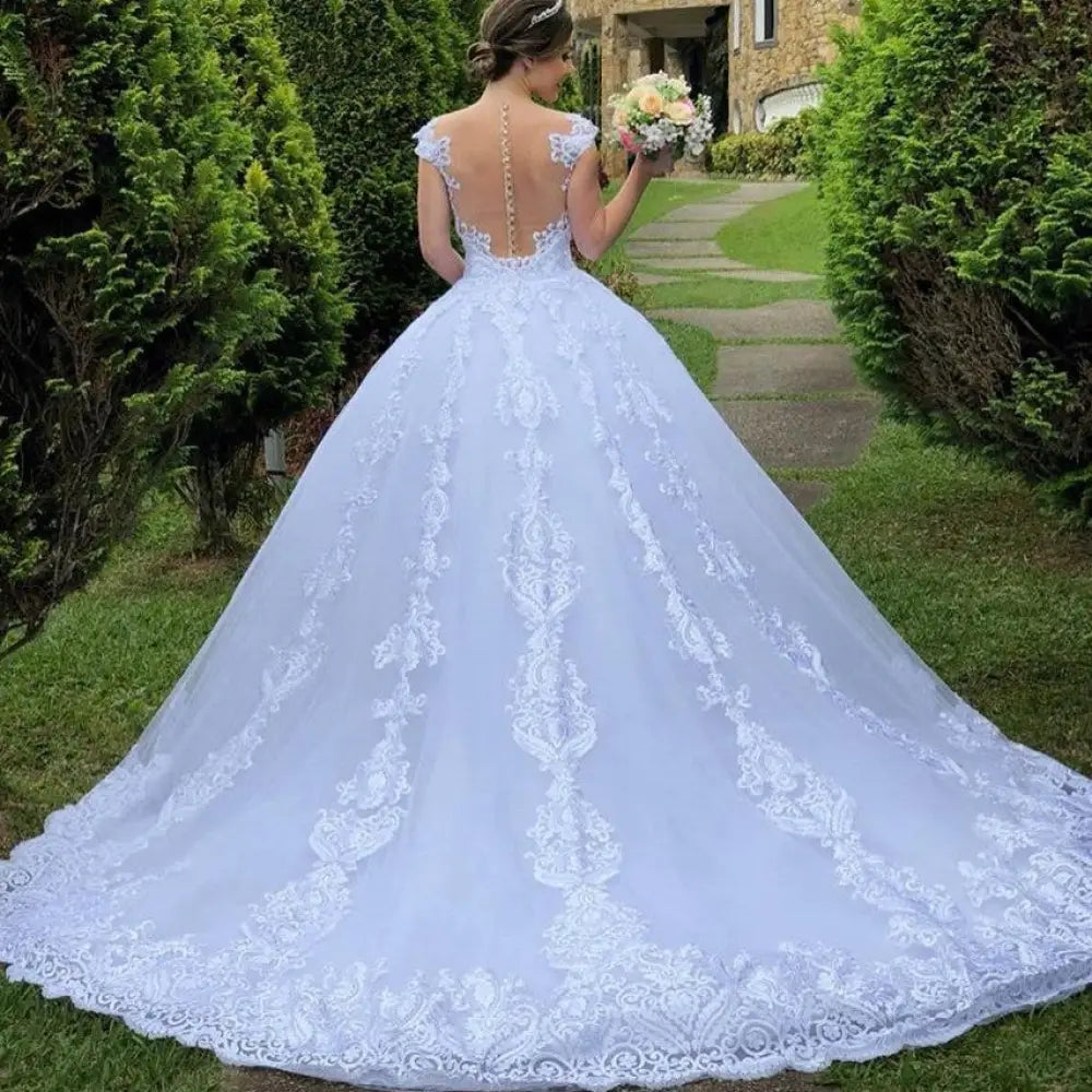 Vintage White Lace Off-the-shoulder Wedding Gown