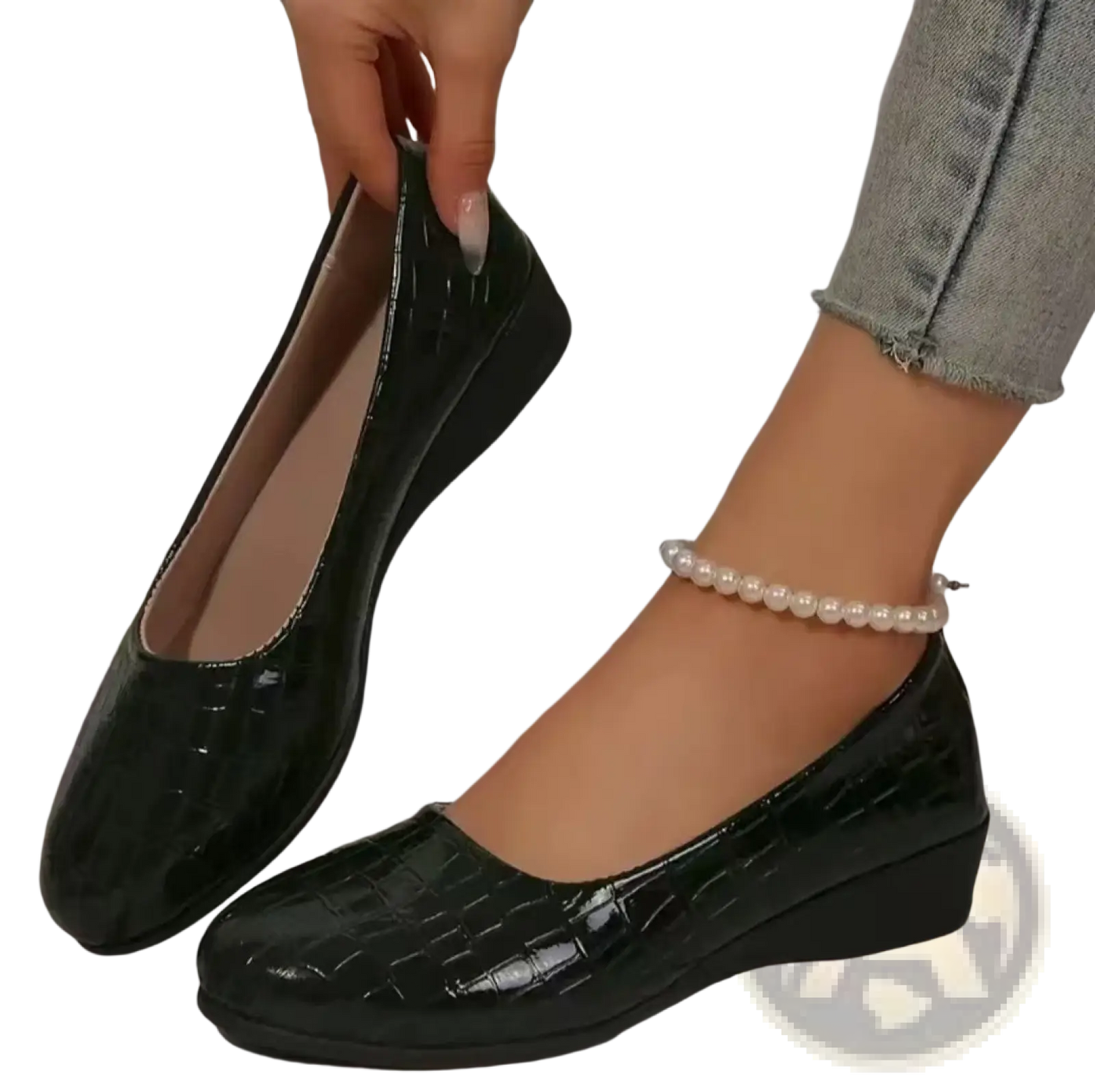 Wedge Flats Crocodile Embossed Patent Leather Shoes