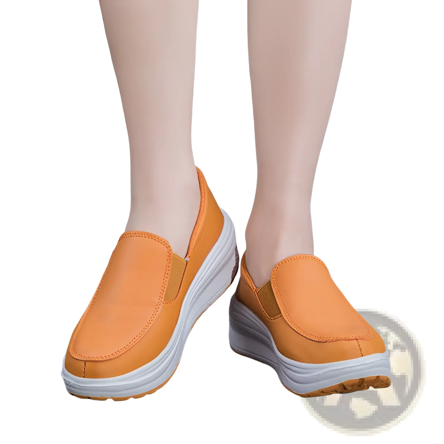 Wedge Heel Platform Slip on Leather Shoes