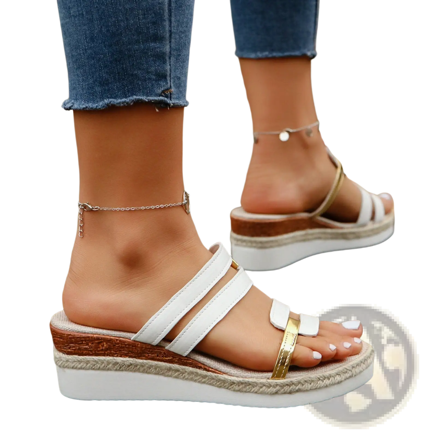 Wedge Sandals with Espadrille Heel and Metal Accents
