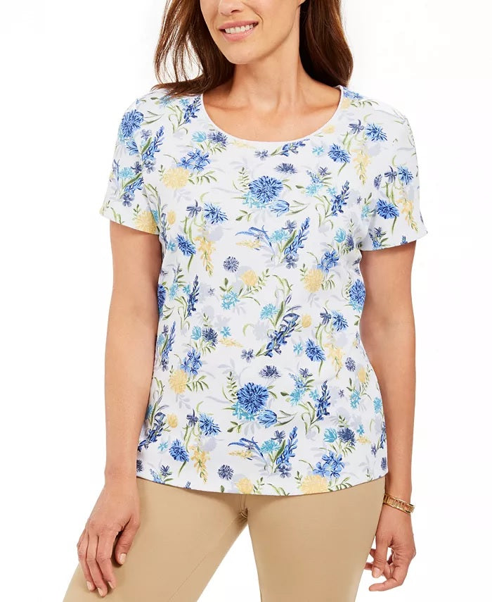 Karen Scott Women's Printed Scoop-Neck T-Shirt White Size Small