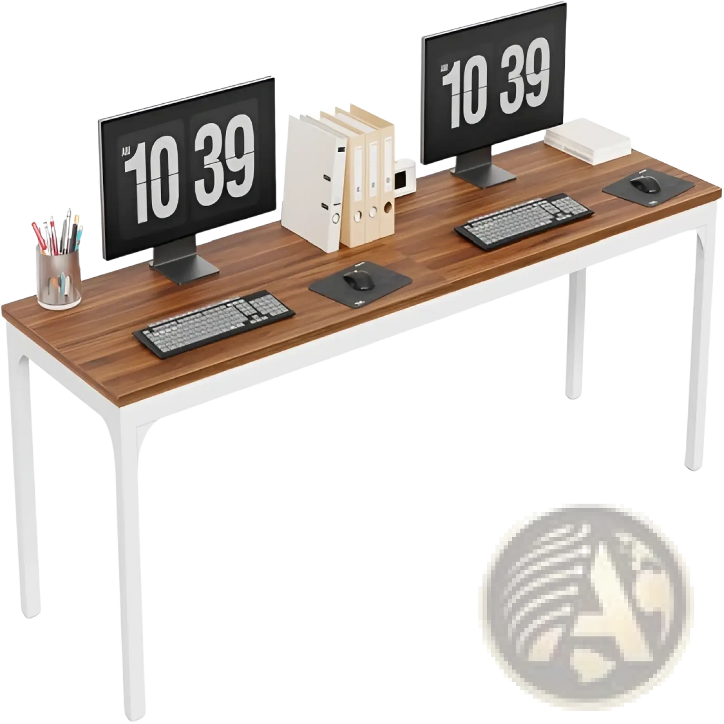White Computer Desk with Minimalist Wood Top