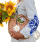 White Daisy Leather Bag Charm Keychain Pendant