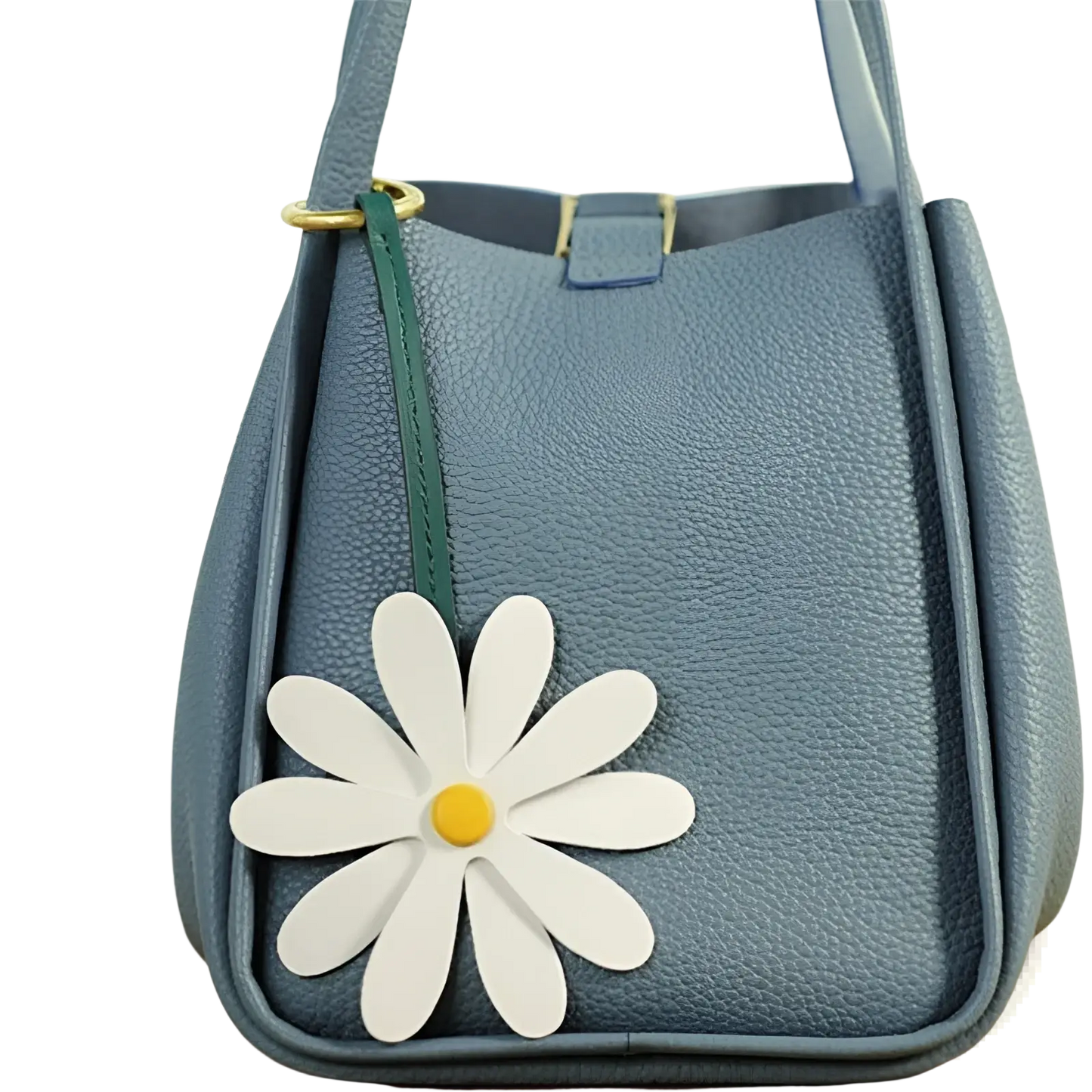 White Daisy Leather Bag Charm Keychain Pendant