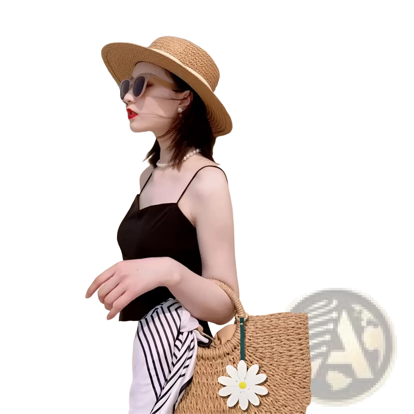 White Daisy Leather Bag Charm Keychain Pendant