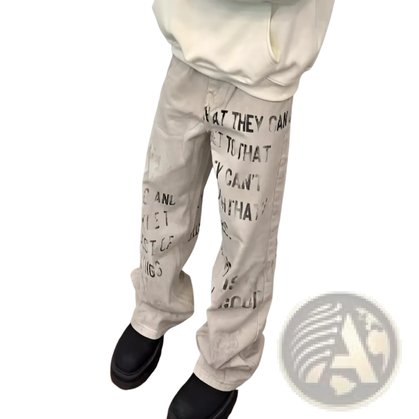 Off White Distressed Graffiti Print Cargo Jeans