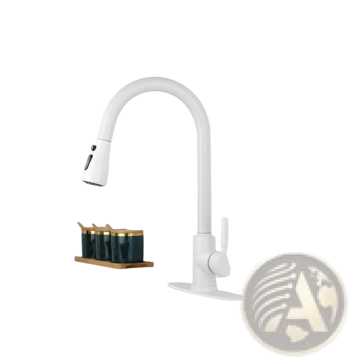 White Matte Kitchen Faucet with Pull Down Sprayer