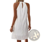 White Pleated Halter Backless Dress for Women