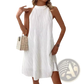 White Pleated Halter Backless Dress for Women