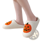 White Plush Jack-o-lantern Embroidered Halloween Slippers