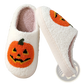 White Plush Jack-o-lantern Embroidered Halloween Slippers