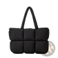 White Quilted Puffer Tote Bag Soft Cotton Handbag