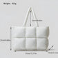 White Quilted Puffer Tote Bag Soft Cotton Handbag