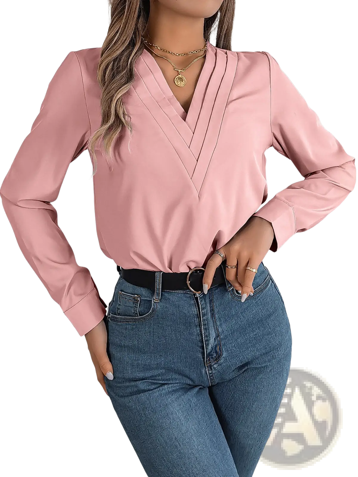 White Satin v Neck Wrap Blouse with Black Trim