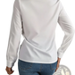 White Satin v Neck Wrap Blouse with Black Trim