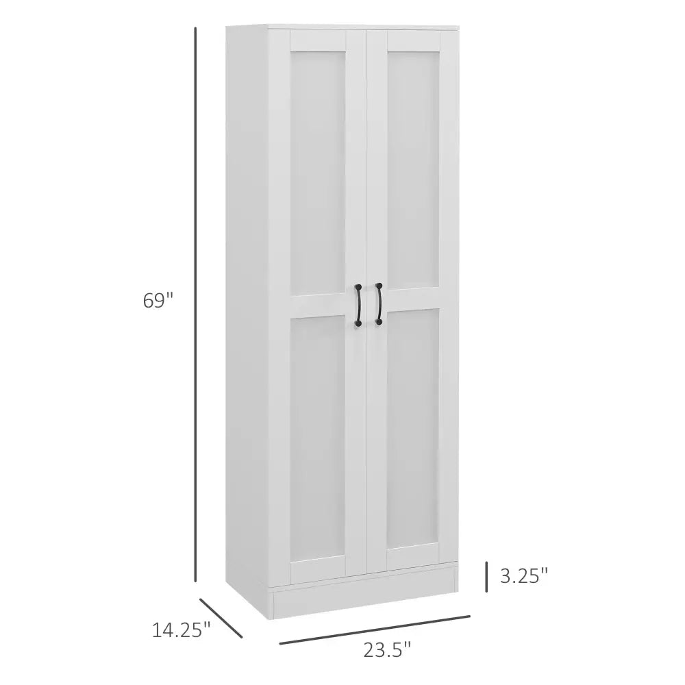 Modern Tall White Kitchen Pantry Cabinet with Adjustable Shelves