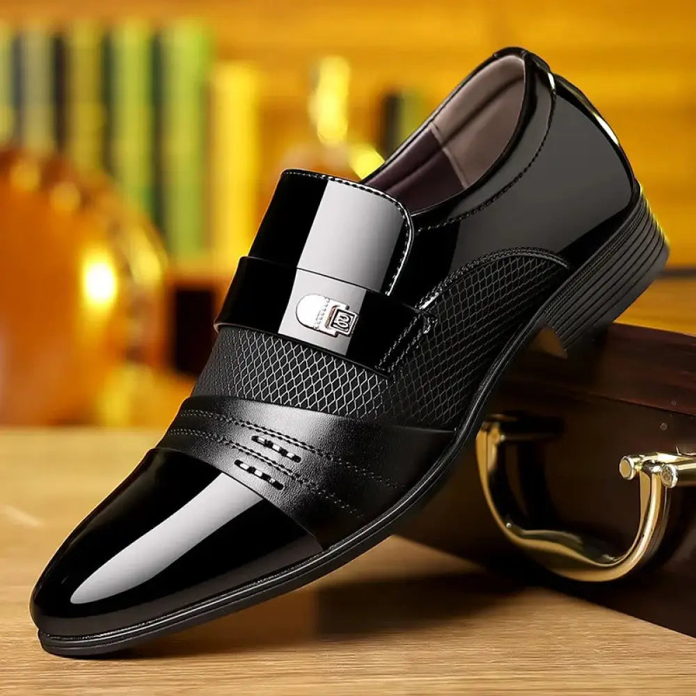 Men's Wine Red Patchwork Leather Buckle Dress Shoes