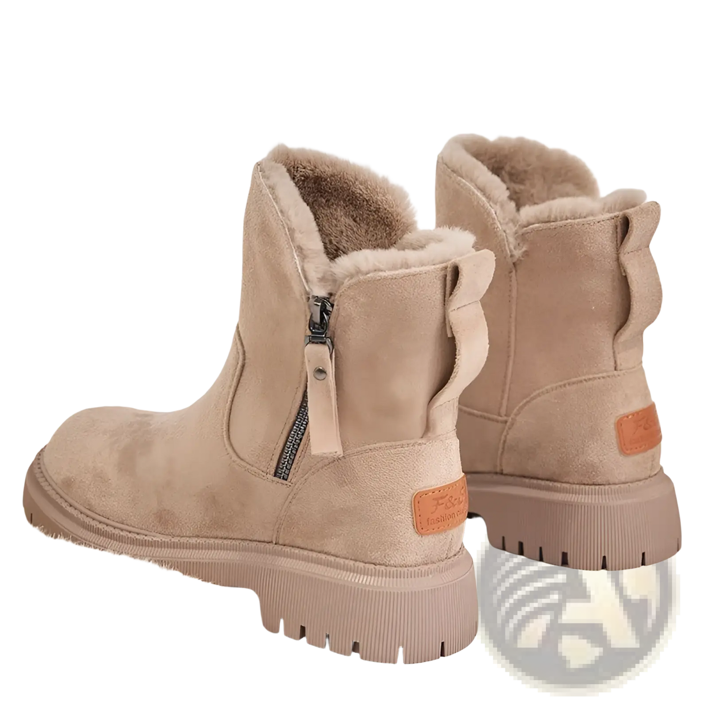 Winter Boots Women's Beige Suede Shearling Shoes