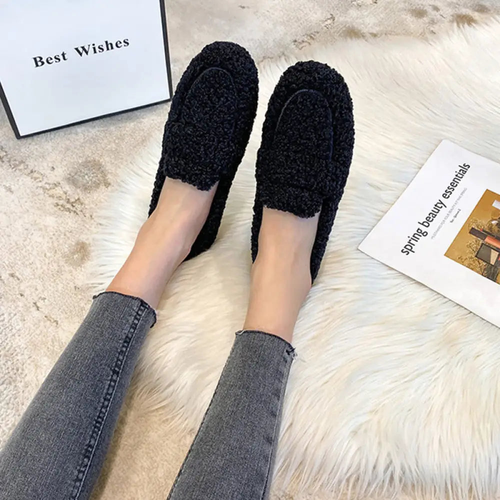 Plush Faux Shearling Winter Loafers with Chunky Sole