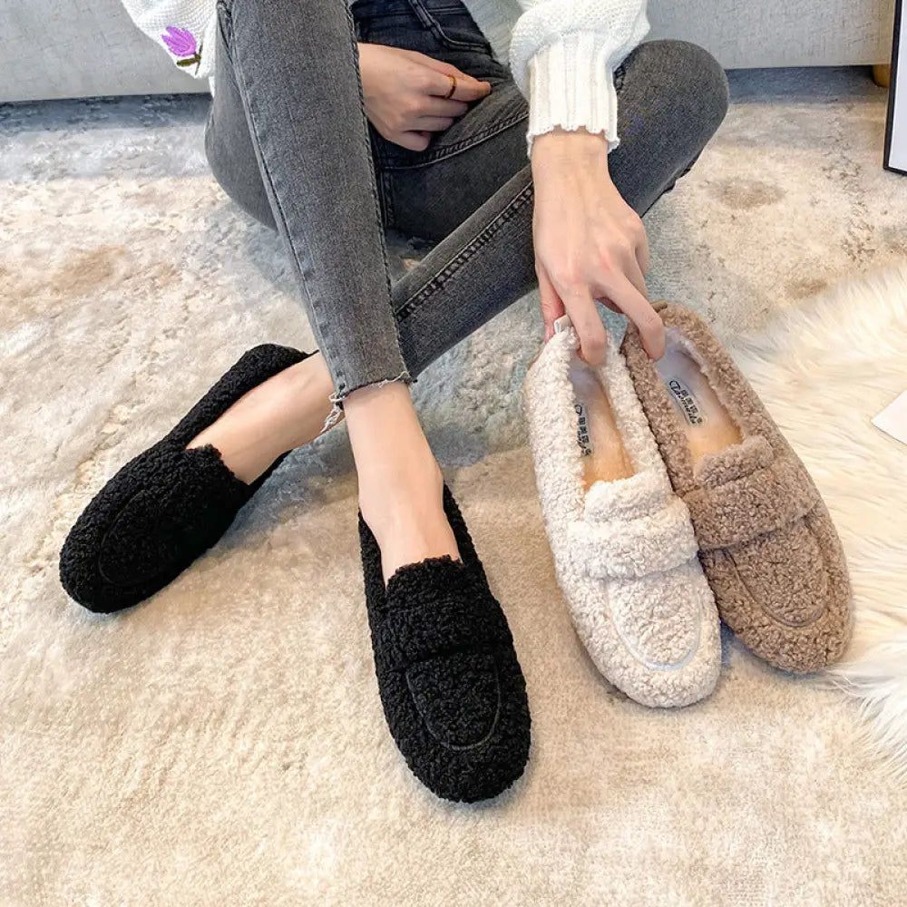 Plush Faux Shearling Winter Loafers with Chunky Sole