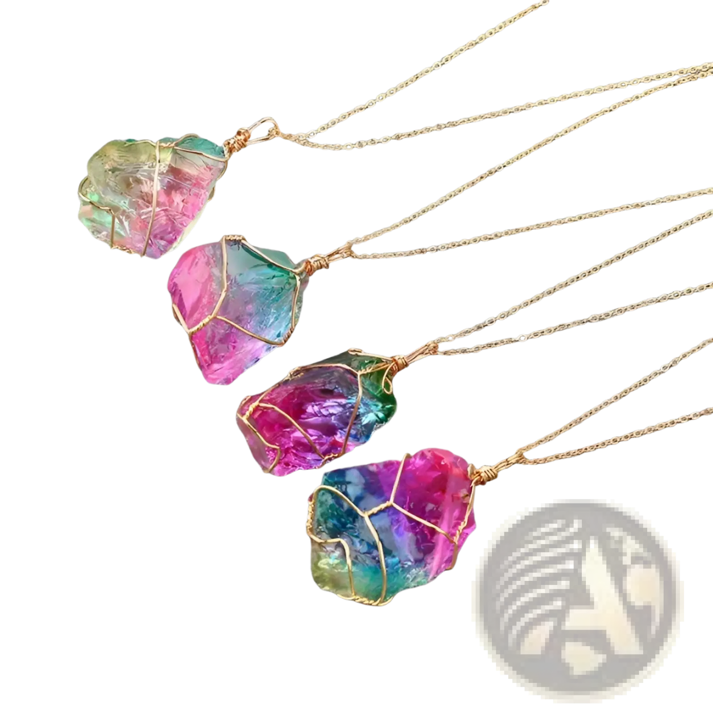 Wire Wrapped Rainbow Quartz Crystal Pendant Necklace