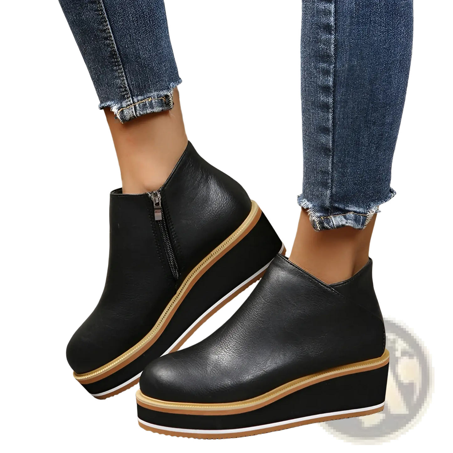 Women Ankle Boots Chunky Platform Wedge Leather Shoes