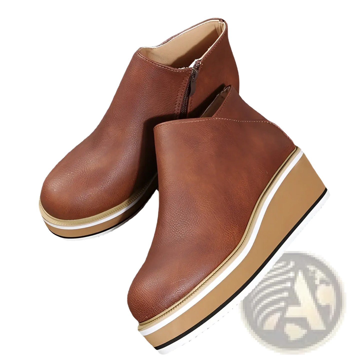 Women Ankle Boots Chunky Platform Wedge Leather Shoes