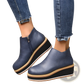 Women Ankle Boots Chunky Platform Wedge Leather Shoes