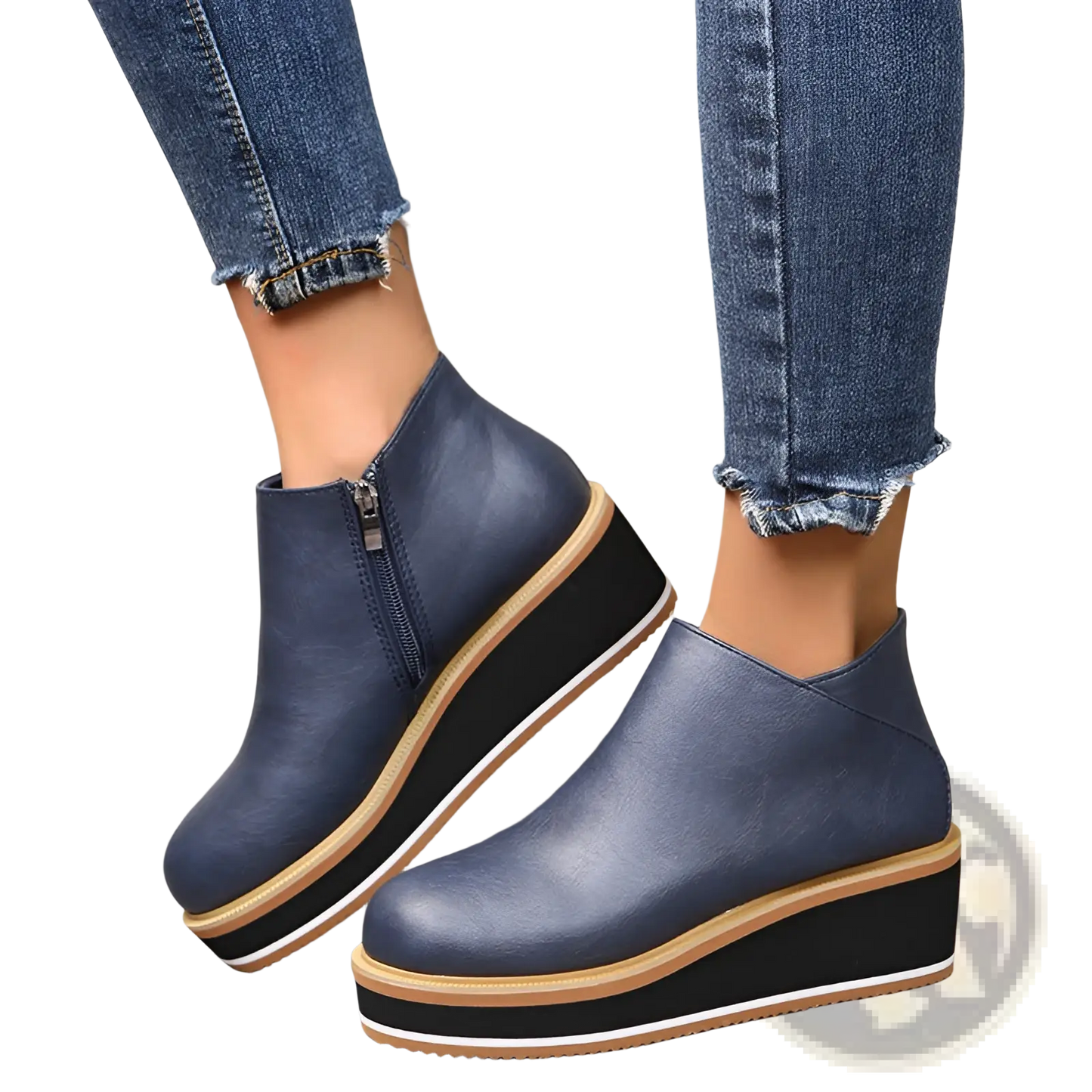 Women Ankle Boots Chunky Platform Wedge Leather Shoes