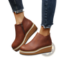 Women Ankle Boots Chunky Platform Wedge Leather Shoes