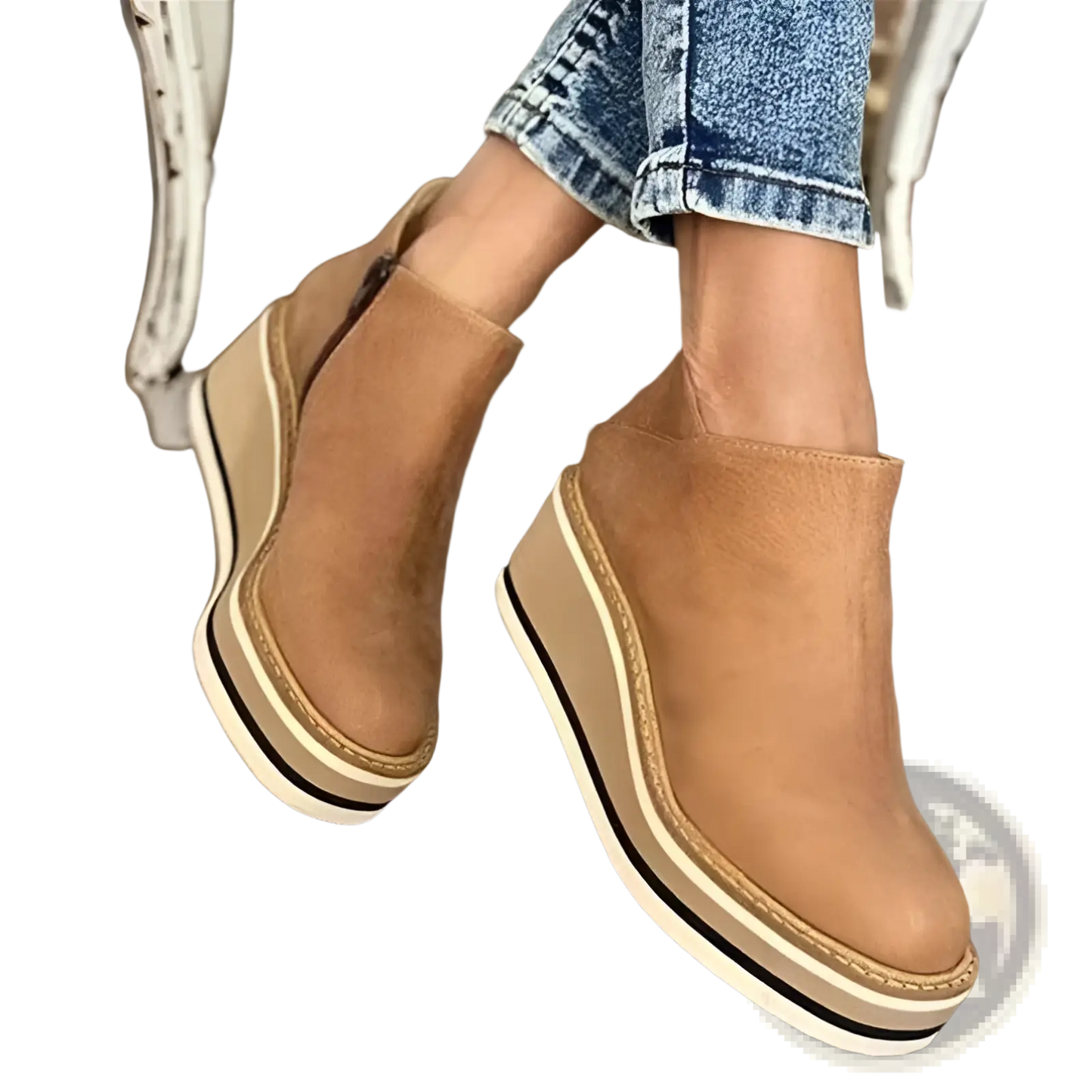 Women Ankle Boots Chunky Platform Wedge Leather Shoes