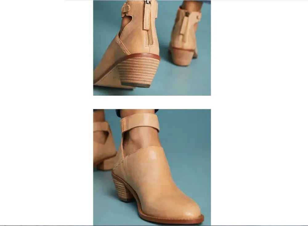 Women's Cut-out Leather Buckle Ankle Boots