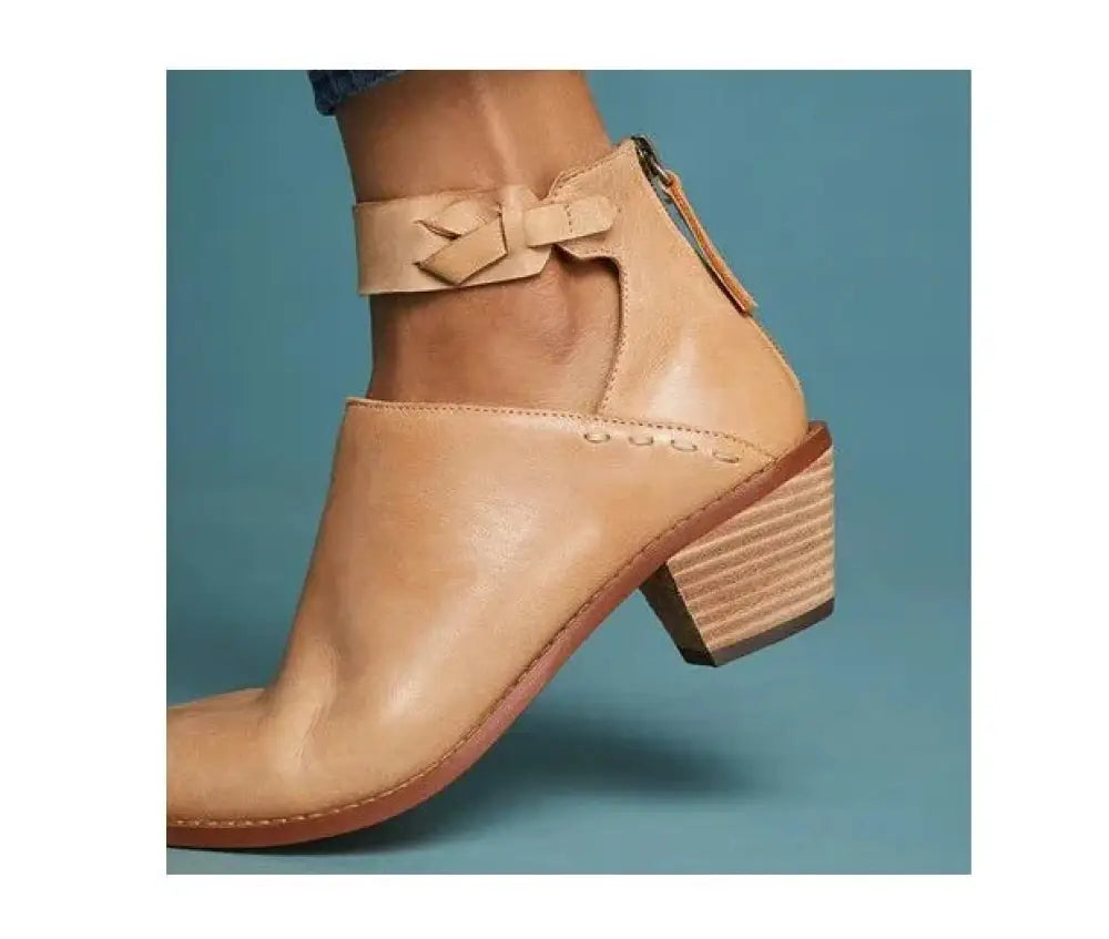 Women's Cut-out Leather Buckle Ankle Boots