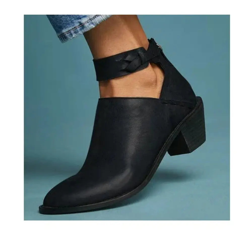 Women's Cut-out Leather Buckle Ankle Boots