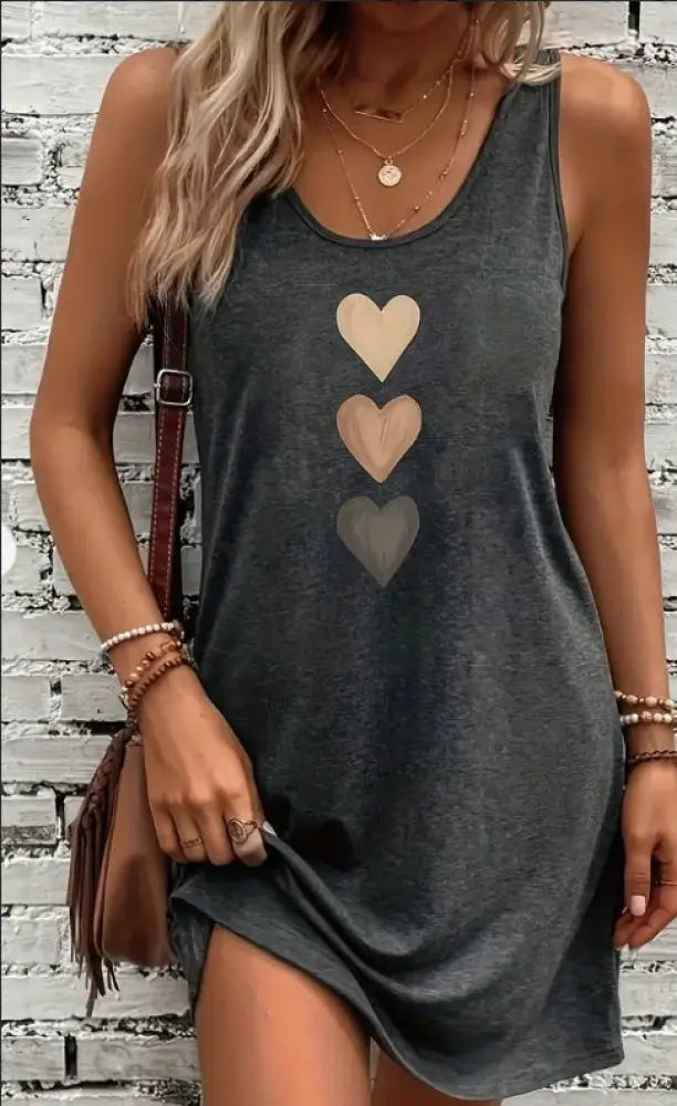Women Heart Print Sleeveless Summer Tank Dress