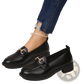 Women Leather Loafers Horsebit Chunky Heel Shoes